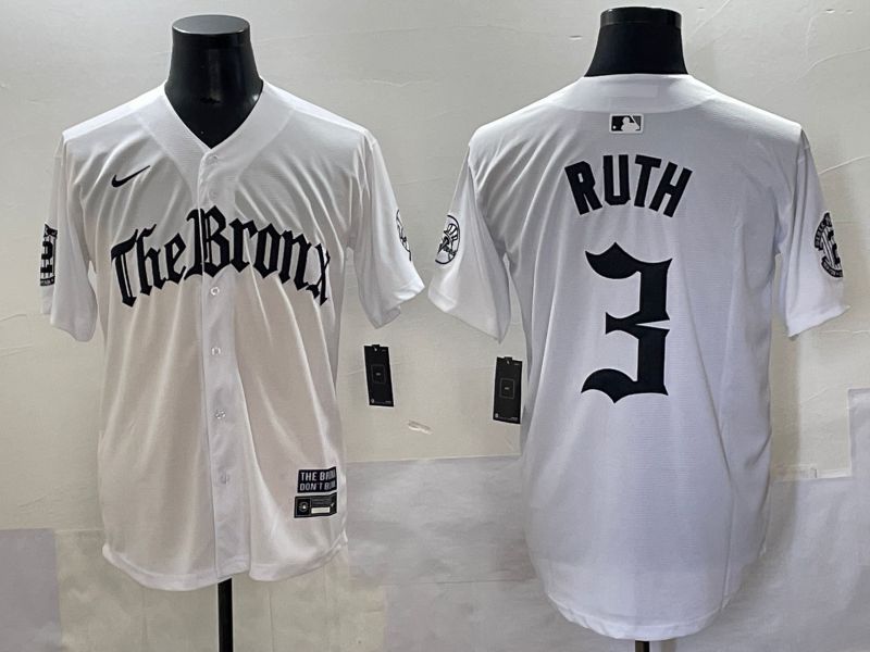 Men 2025 New York Yankees #3 Ruth White Five generations Joint Name Nike MLB Jersey style 1
